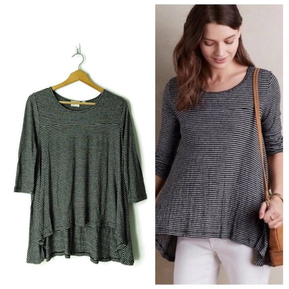 Anthropologie black gray striped swing tee - Picture 1 of 8